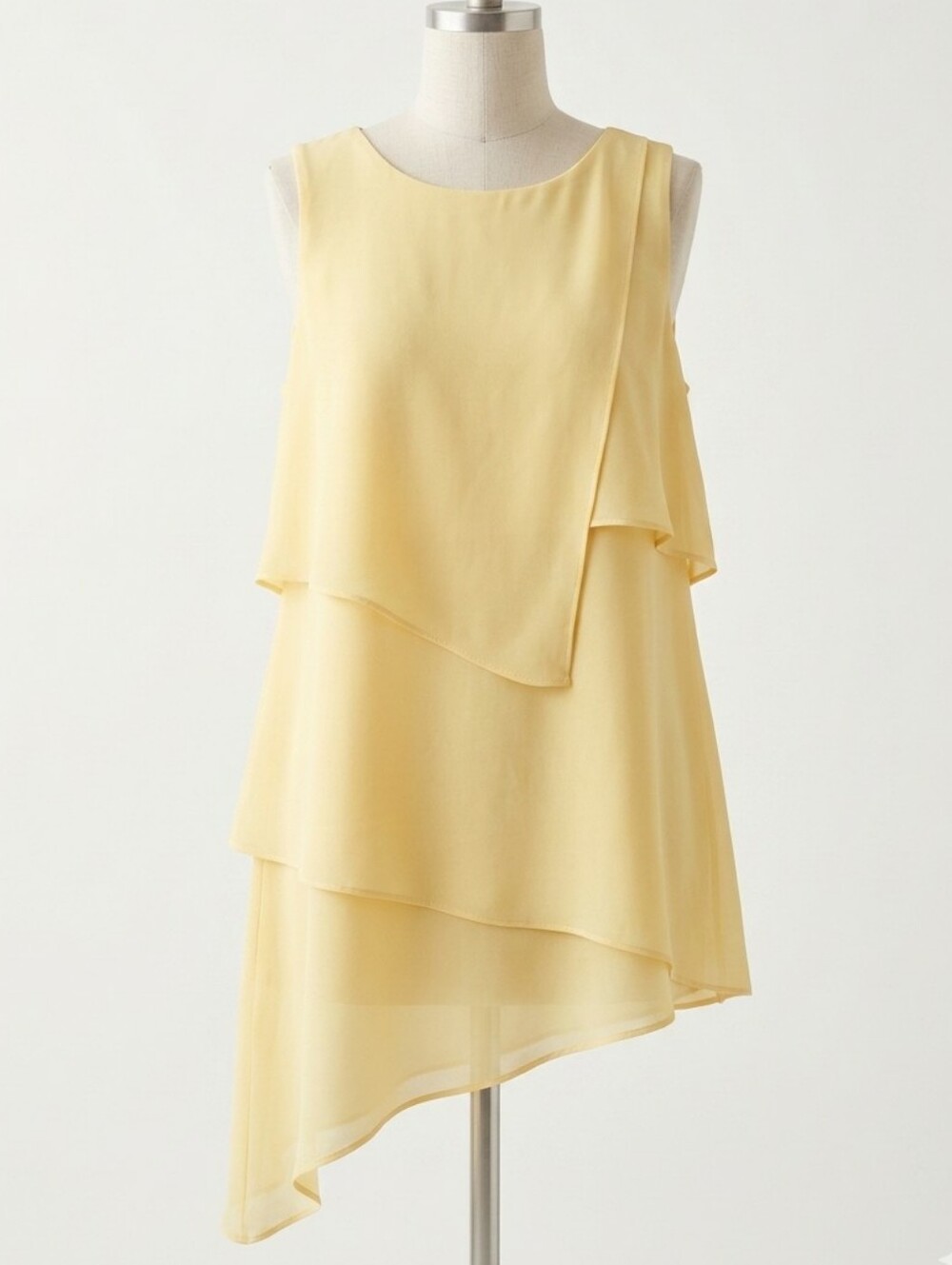 WHITE HOUSE BLACK MARKET Sleeveless Flowy Top Tunic Yellow Asymmetrical Artsy